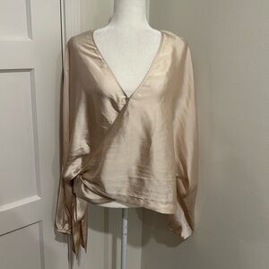 Silky Satin Cream Wrap Blouse